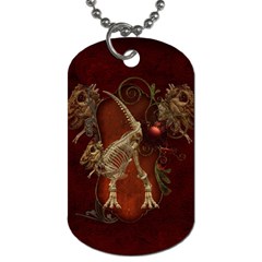 Awesome T Rex Skeleton, Vintage Background Dog Tag (two Sides) by FantasyWorld7