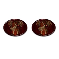 Awesome T Rex Skeleton, Vintage Background Cufflinks (oval) by FantasyWorld7