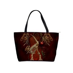 Awesome T Rex Skeleton, Vintage Background Shoulder Handbags by FantasyWorld7