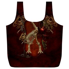 Awesome T Rex Skeleton, Vintage Background Full Print Recycle Bags (l)  by FantasyWorld7