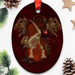 Awesome T Rex Skeleton, Vintage Background Ornament (oval) by FantasyWorld7