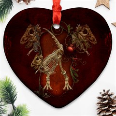 Awesome T Rex Skeleton, Vintage Background Ornament (heart) by FantasyWorld7