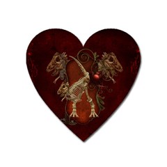 Awesome T Rex Skeleton, Vintage Background Heart Magnet by FantasyWorld7