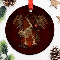 Awesome T Rex Skeleton, Vintage Background Round Ornament (two Sides) by FantasyWorld7