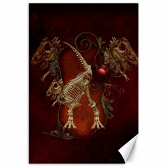 Awesome T Rex Skeleton, Vintage Background Canvas 12  X 18   by FantasyWorld7