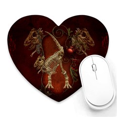 Awesome T Rex Skeleton, Vintage Background Heart Mousepads by FantasyWorld7