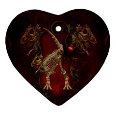 Awesome T Rex Skeleton, Vintage Background Ornament (heart) by FantasyWorld7