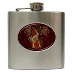 Awesome T Rex Skeleton, Vintage Background Hip Flask (6 oz) Front