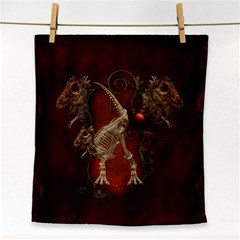 Awesome T Rex Skeleton, Vintage Background Face Towel by FantasyWorld7