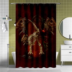 Awesome T Rex Skeleton, Vintage Background Shower Curtain 48  X 72  (small)  by FantasyWorld7