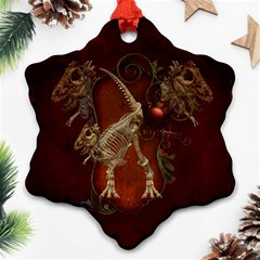 Awesome T Rex Skeleton, Vintage Background Ornament (snowflake) by FantasyWorld7