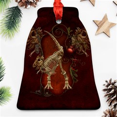 Awesome T Rex Skeleton, Vintage Background Bell Ornament (two Sides) by FantasyWorld7