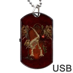 Awesome T Rex Skeleton, Vintage Background Dog Tag Usb Flash (one Side) by FantasyWorld7