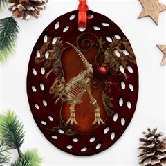 Awesome T Rex Skeleton, Vintage Background Oval Filigree Ornament (two Sides) by FantasyWorld7