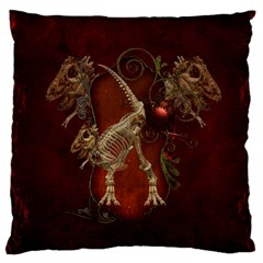 Awesome T Rex Skeleton, Vintage Background Large Cushion Case (one Side) by FantasyWorld7