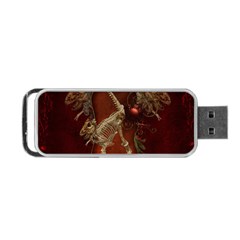 Awesome T Rex Skeleton, Vintage Background Portable Usb Flash (one Side) by FantasyWorld7