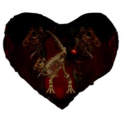 Awesome T Rex Skeleton, Vintage Background Large 19  Premium Heart Shape Cushions by FantasyWorld7