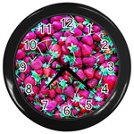 Pile Of Red Strawberries Wall Clock (Black) Front