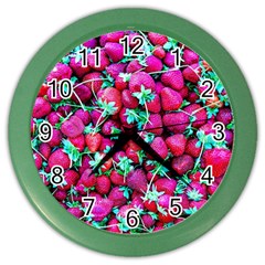 Pile Of Red Strawberries Color Wall Clock by FunnyCow