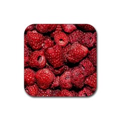 Red Raspberries Rubber Coaster (square)  by FunnyCow