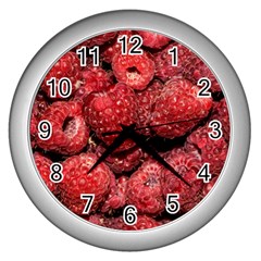 Red Raspberries Wall Clock (silver) by FunnyCow