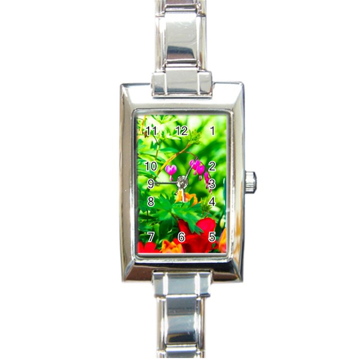 Bleeding Heart Flowers In Spring Rectangle Italian Charm Watch