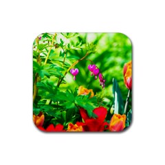 Bleeding Heart Flowers In Spring Rubber Coaster (square)  by FunnyCow