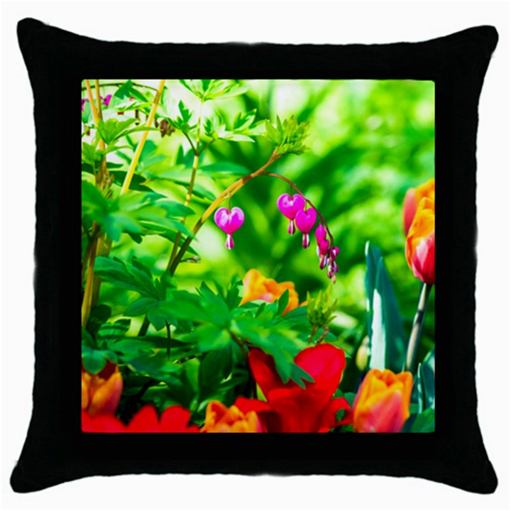 Bleeding Heart Flowers In Spring Throw Pillow Case (Black)