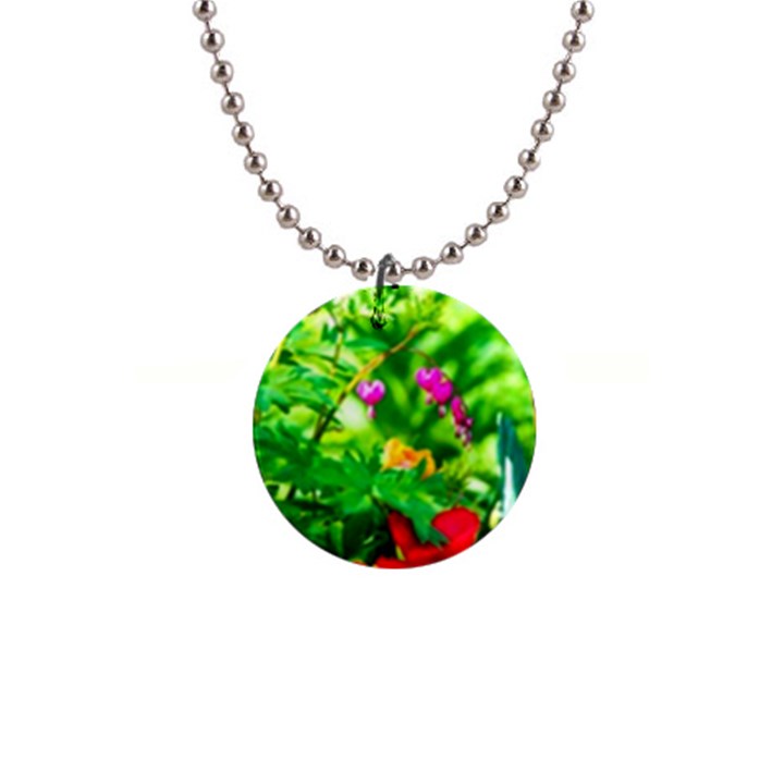 Bleeding Heart Flowers In Spring Button Necklaces