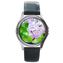 Elegant Pink Lilacs In Spring Round Metal Watch by FunnyCow