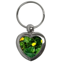 Yellow Dandelion Flowers In Spring Key Chains (heart)  by FunnyCow