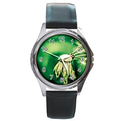 Dandelion Flower Green Chief Round Metal Watch by FunnyCow