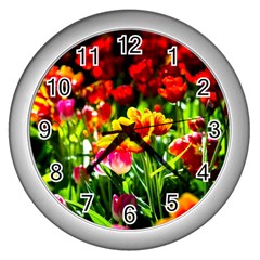 Colorful Tulips On A Sunny Day Wall Clock (silver) by FunnyCow