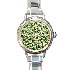 Green Field Of White Daisy Flowers Round Italian Charm Watch by FunnyCow