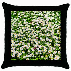 Green Field Of White Daisy Flowers Throw Pillow Case (black) by FunnyCow