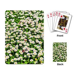 Green Field Of White Daisy Flowers Playing Card by FunnyCow