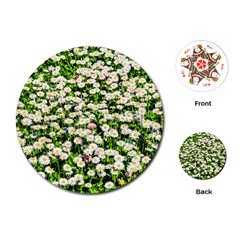 Green Field Of White Daisy Flowers Playing Cards (round)  by FunnyCow