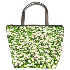 Green Field Of White Daisy Flowers Bucket Bags by FunnyCow