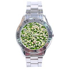 Green Field Of White Daisy Flowers Stainless Steel Analogue Watch by FunnyCow