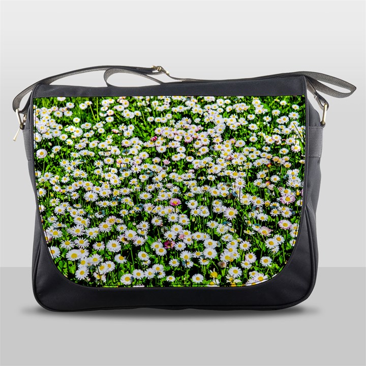 Green Field Of White Daisy Flowers Messenger Bags