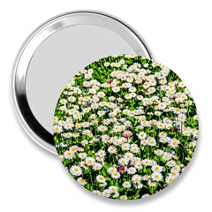 Green Field Of White Daisy Flowers 3  Handbag Mirrors by FunnyCow