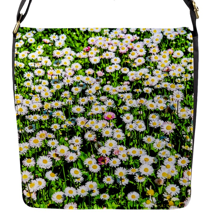 Green Field Of White Daisy Flowers Flap Messenger Bag (S)