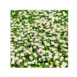 Green Field Of White Daisy Flowers Small Satin Scarf (Square) Front