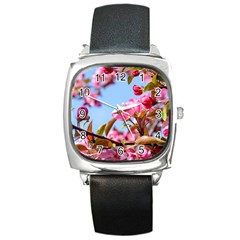 Crab Apple Blossoms Square Metal Watch by FunnyCow