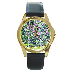 Lilacs Of The First Water Round Gold Metal Watch by FunnyCow