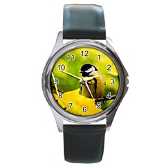 Tomtit Bird Dressed To The Season Round Metal Watch by FunnyCow