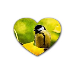 Tomtit Bird Dressed To The Season Rubber Coaster (heart)  by FunnyCow