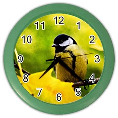 Tomtit Bird Dressed To The Season Color Wall Clock by FunnyCow