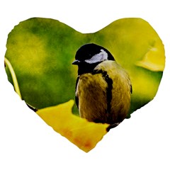 Tomtit Bird Dressed To The Season Large 19  Premium Heart Shape Cushions by FunnyCow