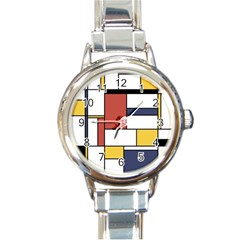 Neoplasticism Style Art Round Italian Charm Watch by FunnyCow